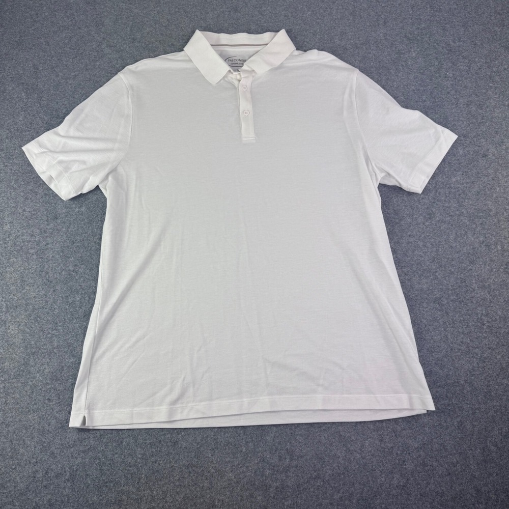 Falconeri White Cotton Silk Polo Shirt Mens Short Sleeve Cotone Seta Large